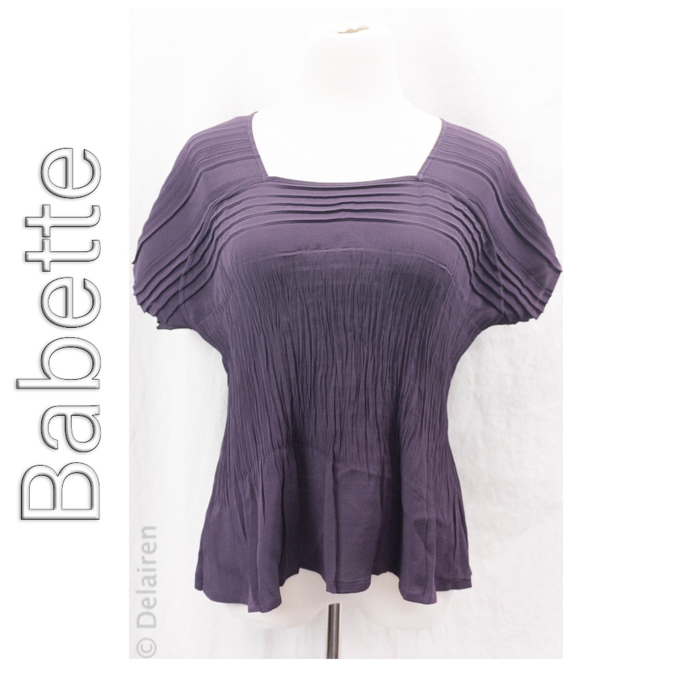 Babette SF Purple Pleated Crinkle Square Neck Top